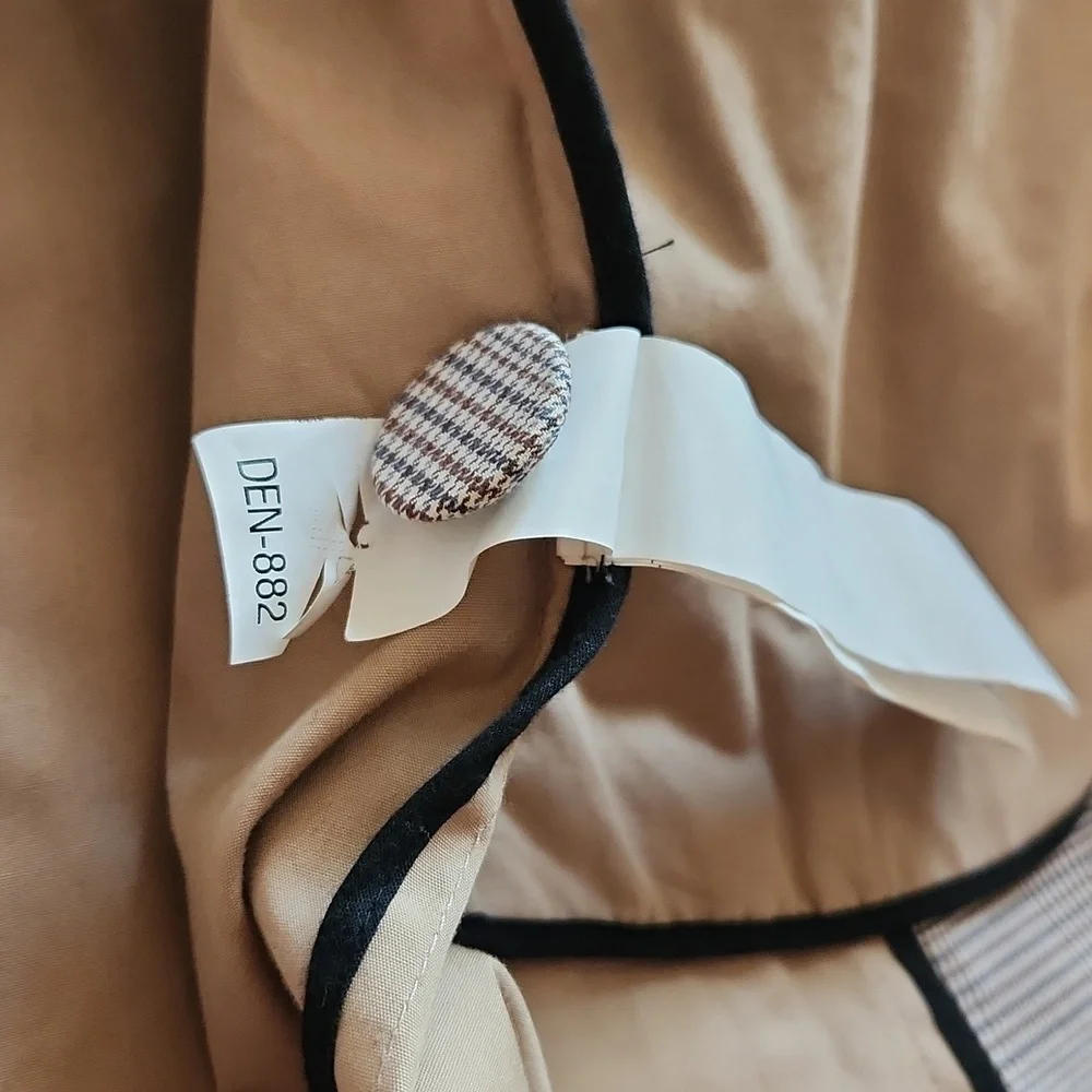 Zara Tan Plaid Houndstooth Double Breasted Trench Coat Size M - Picture 12 of 16